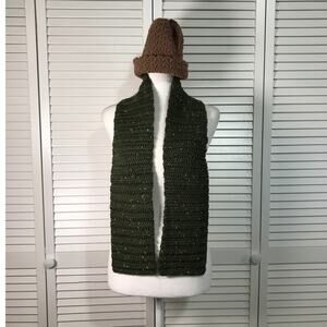 NWT Handmade Crocheted Brown Multicolor Textured Beanie Scarf 51”